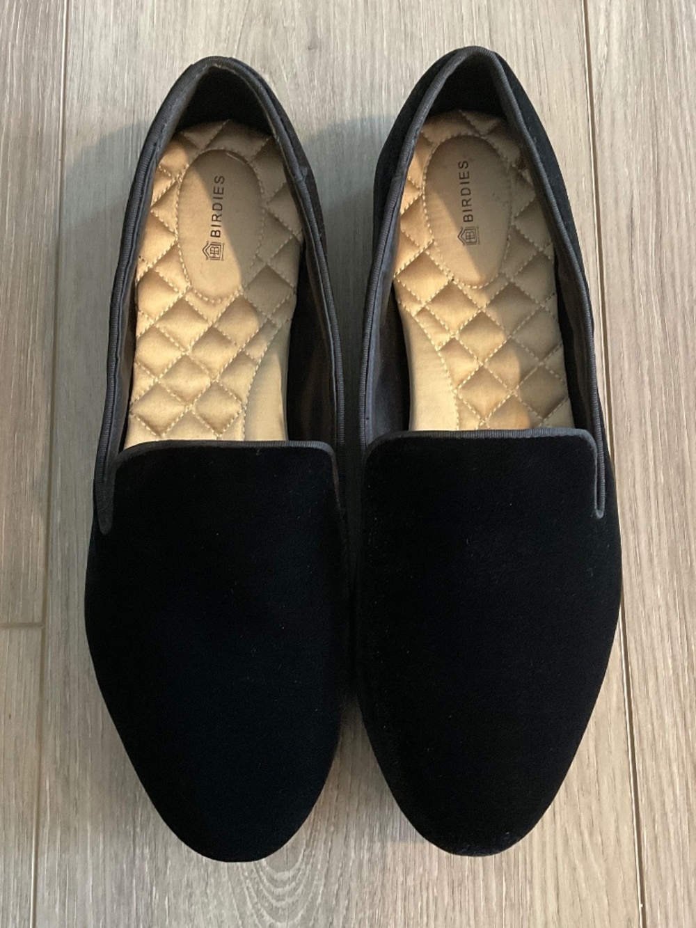 BIRDIES The Starling Black Velvet Flats Size 12